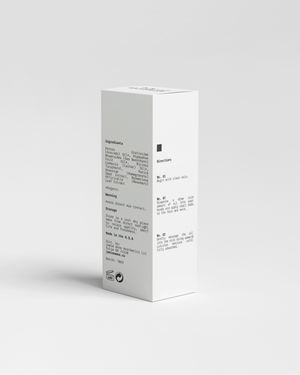 Box packaging of JAMIE ANNE The Bare Minimum Facial Oil showing the printed ingredients and directions