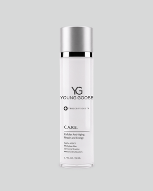 A bottle of Young Goose C.A.R.E. (CARE) Cellular Anti-Aging Repair and Energy Moisturizer in 50 ML size