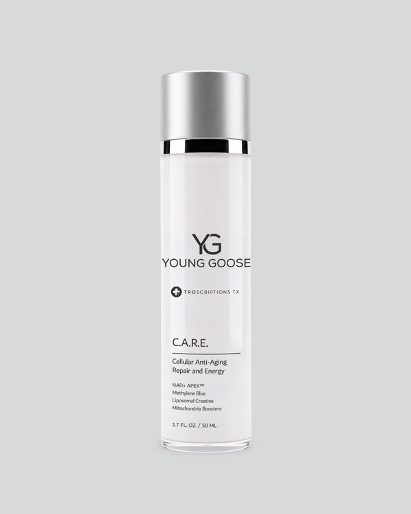 A bottle of Young Goose C.A.R.E. (CARE) Cellular Anti-Aging Repair and Energy Moisturizer in 50 ML size